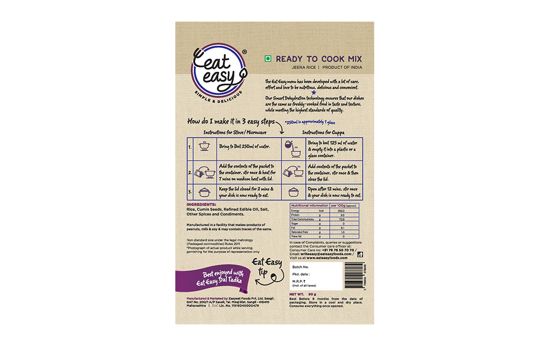 Eat Easy Jeera Rice    Box  90 grams